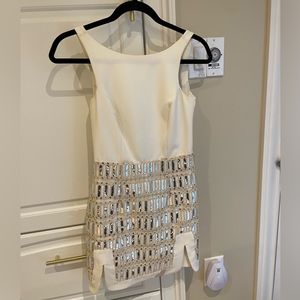 NBD white and sequin mini dress